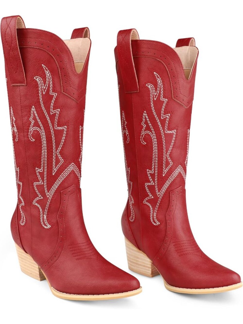 Women's Red Cowgirl Boots Embroidered Country Western Pointed Toe Chunky Heels